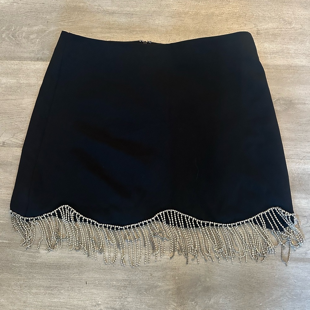 Vici Black Skirt with Silver Fringe